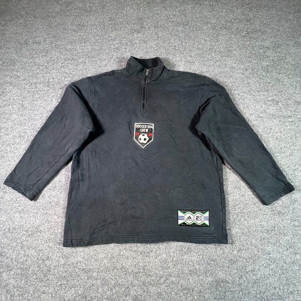 Adidas Soccer Dog Crew MLS Sweatshirt Mens L Black Fleece 1/4 Zip Pullover